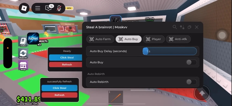 Tải Hack Steal A Brainrot APK + Script (X2 Speed, Auto Buy, Fly, Không Đánh) hack Steal A Brainrot
